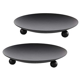 FENKOO Iron Plate Candle Holder, Black Candle Plate, Set of 2,Decorative Candle Stand for Wax Candlesï¼Incense Cones, Spa, Christmas & Birthdays (Black)