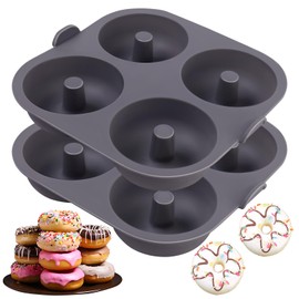 Butabeishy Silikon Donut-Backform, 2 Stück Antihaftbeschichtet Backform für Heißluftfritteuse, 4 Mulden pro Form, 8,5 cm Durchmesser, Grau