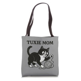 Tuxie Mom Club Black and White cat with Yarn Tote Bag