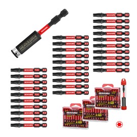 Geinxurn 30 Pieces 2 In. T25 Impact Tough Magnetic Screwdriver Bit Set, #25 Torx Head Power Bits, S2 Alloy Steel Star Bits with 1 Pc Impact Bit Holder and Storage M-Box