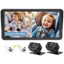 2-Kids Baby Car Camera for Seat: 6.9 Inch Ultrawide Display with Two Cameras Rear Facing - USB Powered Backseat Camera HD 1080P Easy to Install by Tomoia
