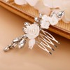 Chargances Wedding Rhinestone White Flower Hair Comb Bridal Silver Teardrop