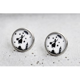 Miss Lovie Women's Mary Poppins Stud Earrings Cabochon 12 mm Fashion Jewellery Black White Silver