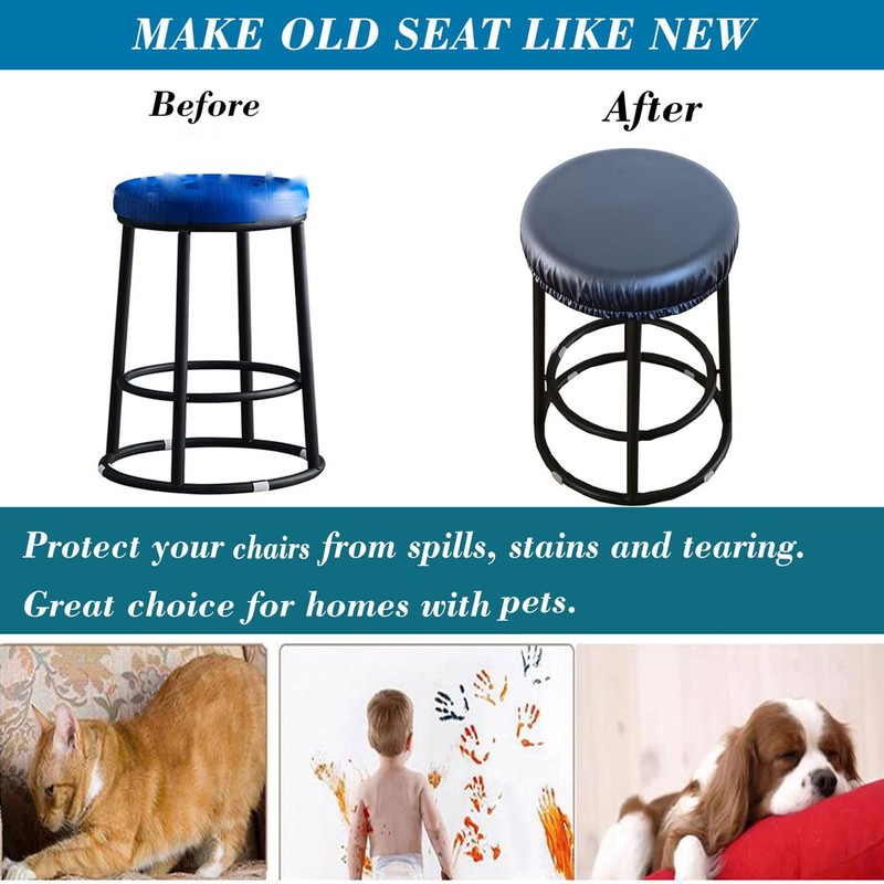 Stool Covers,4PCS Waterproof PU Round Bar Stool Covers Black