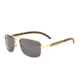 Dweebzilla Associate Aviator Metal & Faux Wood Buffs Full Rim Sunglasses (Gold & Cherry Wood - Black Super Dark Lenses)