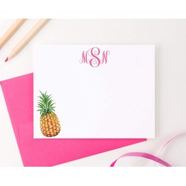 Pineapple Monogrammed Stationary Note Cards with Envelopes Set, Monogram Stationery Set for Women, Pineapple Monogrammed Note Cards Set, Monogrammed Gifts for Women, Your Choice of Colors and Quantity