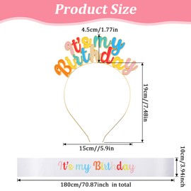 Qulkws Birthday Crown and Sash Set for Women, B-day Accessories, Headband Set, Happy Birthday Crowns, Tiara Crowns, Rainbow B-day Headband for Women