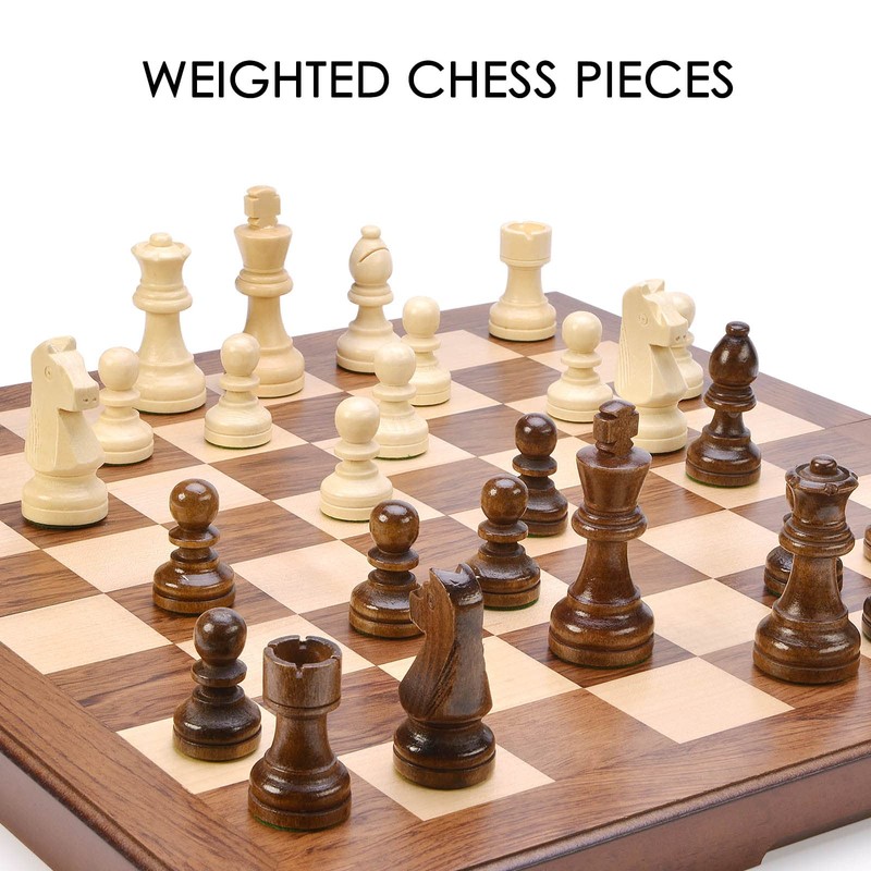 AMEROUS Wooden Chess & Checkers Set with Upgraded Weighted Chess