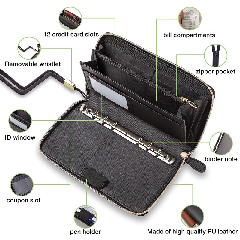 All-in-One Wallet with 12 Tabbed Envelopes, Monthly Budget Cards and