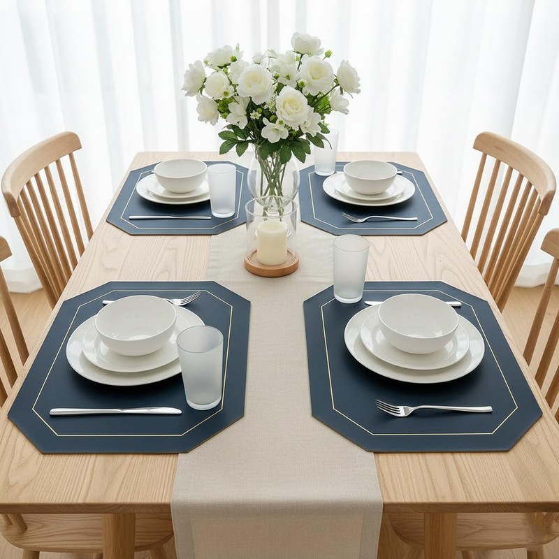 Faux Leather Placemats,Wipeable Dual Sided,Set of 4