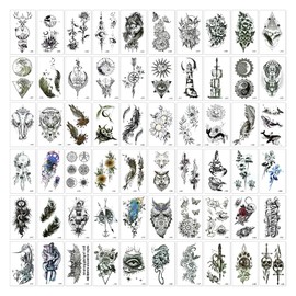 DFsucces Tattoo Stickers, Set of 60, Tattoo Stickers, Waterproof, Long Lasting, Cute, Stylish, Body Seals, Arms, Legs, Body, Chest, Shoulders, Easy to Apply (Type 1)
