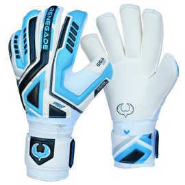 Renegade GK Fury Sub-Z Goalie Gloves with Pro-Tek Finger Spines | 4mm Giga Grip & 4mm Duratek | White, Blue, Silver, Black Soccer Goalkeeper Gloves (Size 7, Youth, Roll Cut, Level 4)