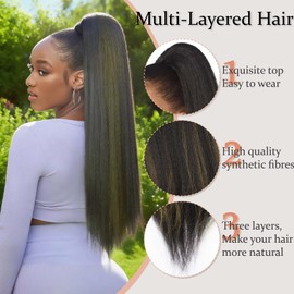 Claw Ponytail Extension for Women – Synthetic Long Wavy 30" Curly Ponytail Clip-in Hair Extensions, Natural Fluffy Look (Color: Ombre Black Dark Blonde) (Black, Long)