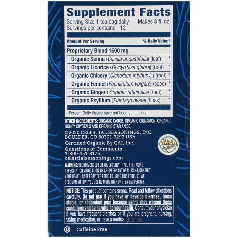 Celestial Seasonings TeaWell Herbal Tea, Laxative, Organic Carob Licorice, 12