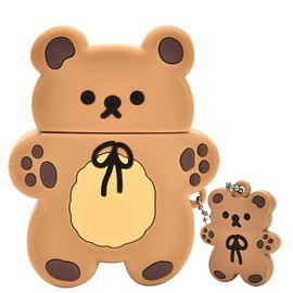 Yatchen Cute AirPod Pro Case,Kawaii 3D Cartoon Teddy Bear Soft Silicone Protective Cover with Keychain Carabiner Clip Shockproof Charging Case Compatiable with AirPods Pro for Girls Women Khaki