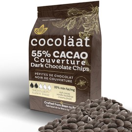 Cocoläat 55% Dark Couverture Chocolate Chips | Culinary Grade for Bakers, Pastry Chefs, & Chocolatiers | 55% Cocoa - 33% Fat | Gold Foil Resealable Pouch Perfect Holiday Gift | 12 oz