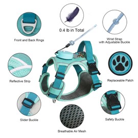 Dog Harness for Small Dogs up to 16lbs, 3-in-1 No Pull Lightweight Harness with 6.6ft Retractable,Wearable Leash Set,Front Clip,Handle,Reflective Dog Vest with Patch,Wrist Strap,Free Hand Leash-Blue