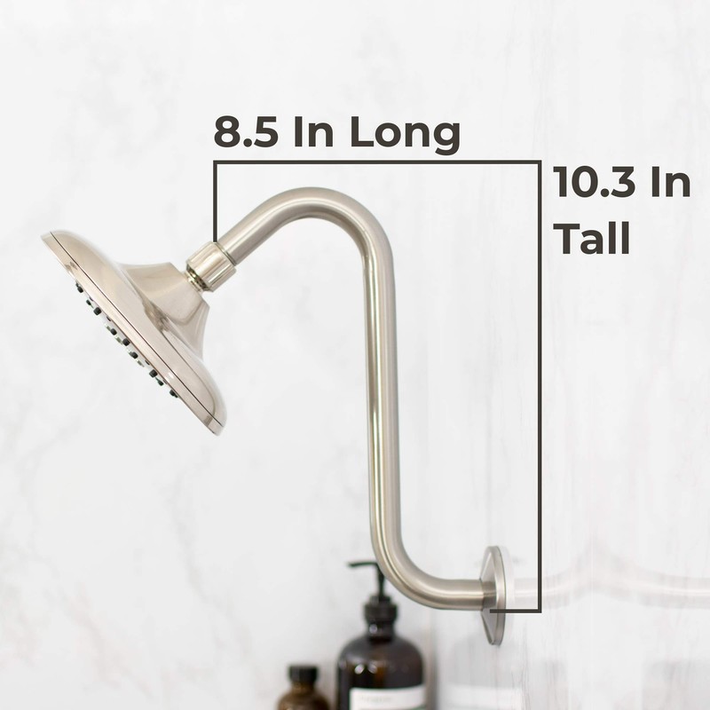 Shower Head Extension Arm with Flange,10.5 Inch High-Rise Curved S