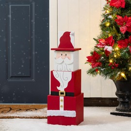Glitzhome Christmas Santa Nutcracker Wood Box Porch Decor, 24.5" H Reversible Double-Sided Entryway Sign Festive Solid Decorative Artifact for Indoor Holiday Display