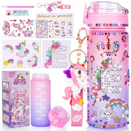 CUISH Decorate Your Own Water Bottle Kits for Girls Age 4-6-8-10-12, DIY Unicorn Initial Diamond Art Crafts and Fun Birthday Toys for 4-13 Year Old Girls (E)