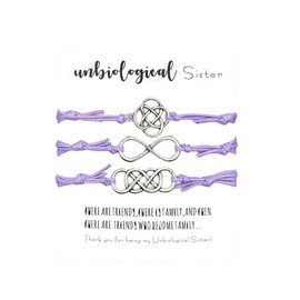 Unbiological Sisters Card, Infinity Wish Bracelets Set for 3 (Purple) Miss Fit Boutique