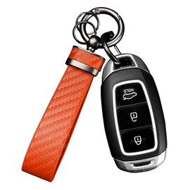 Turcee Carbon Fiber Car Keychain,Automotive Interior Accessories Keychains Leather Car Key Fob,Car Accessories Key Ring&Anti-Lost D-Ring(Orange)