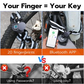 Dhiedas Fingerprint Bike Chain Lock, Bluetooth Bike Lock Waterproof Biometric Keyless Lock Heavy Duty Anti-Theft with 3.3 Feet Long Chain Lock for eBike Scooter Gate Ski Snowboard