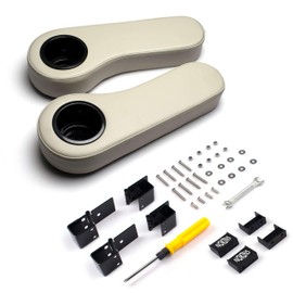 NOKINS Golf Cart Rear Seat Flip Over Armrest with Cup Holder,Stainless Steel Damping Hinge,No Drilling,Mounted on The Inside,for Club Car EZGO Yamaha (Black)