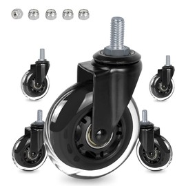 3" Thread Screw in Office Chair Caster Wheels, 3/8"-16x1(Not Metric M10), Safe for All Floors, PU Rubber Furniture,Carts Stem Caster Wheels,No Scratch,650Lbs Weight Capacity