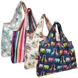 allydrew Large Foldable Tote Nylon Reusable Grocery Bags, 4 Pack, Vacation