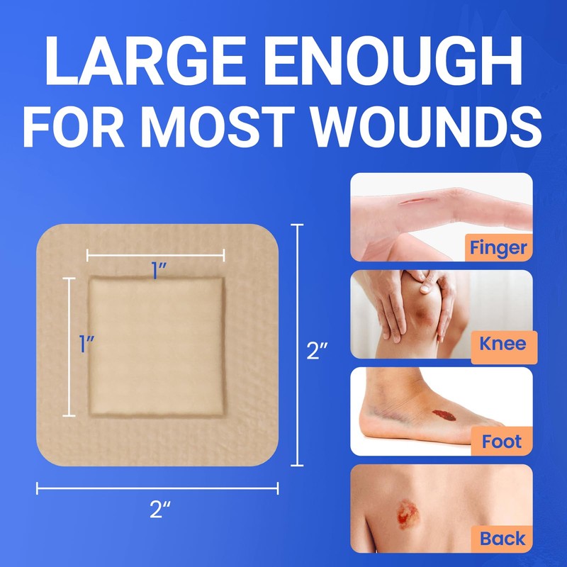 Large Waterproof Bandages 2x2 Silicone Foam Dressing for Sensitive Skin