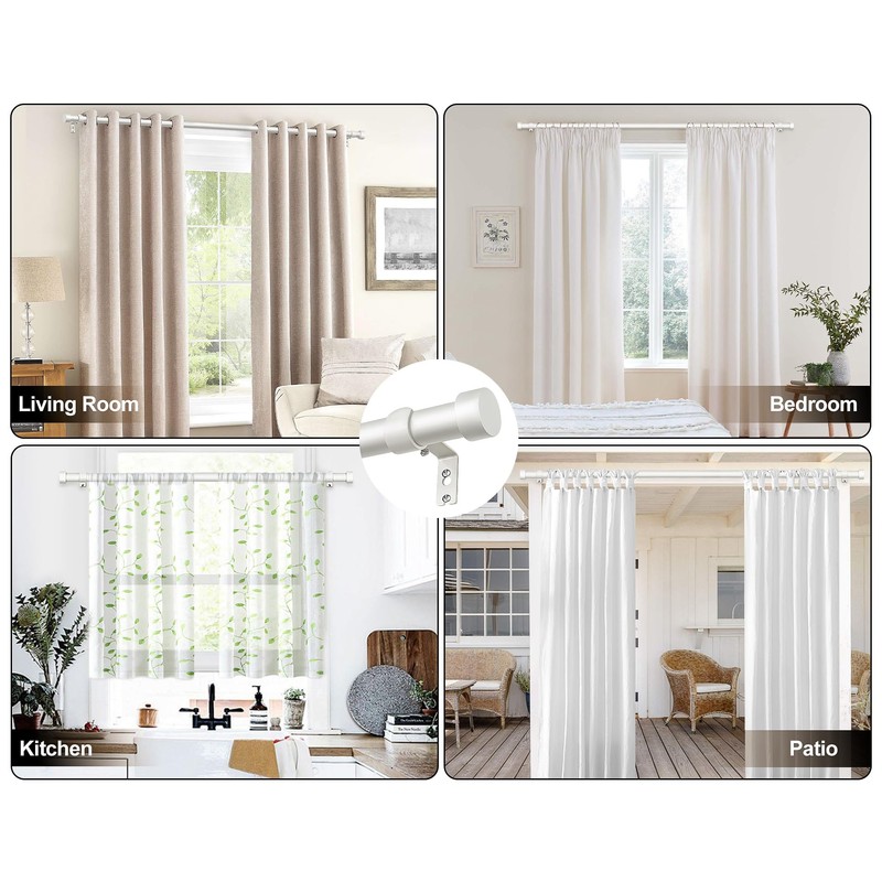 KAMANINA White Curtain Rod 32 to 144 Inch (2.6-12 Feet),