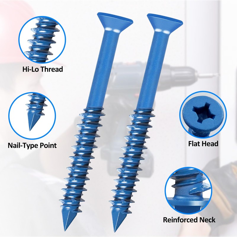100PCS Concrete Screws Assortment Kit, 1/4" x 2-3/4" Masonry Screws