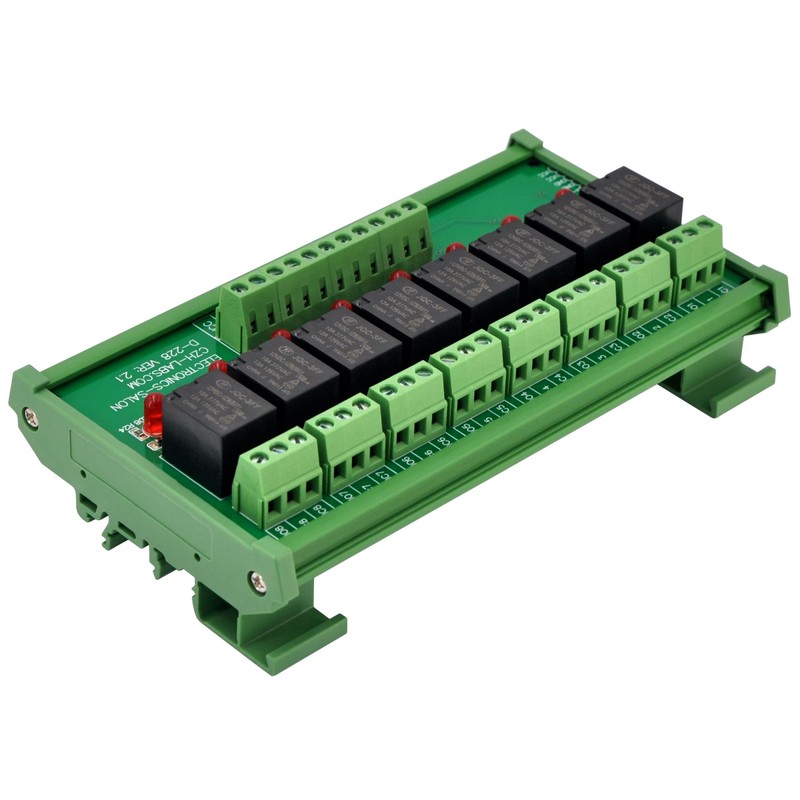 Electronics-Salon DIN Rail Mount 8 SPDT Power Relay Interface Module.