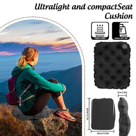 Wsetyy Portable Inflatable Seat Cushion with storage bag, Air Travel Airplane Camping Pad, Lightweight Waterproof Foldable (Black)