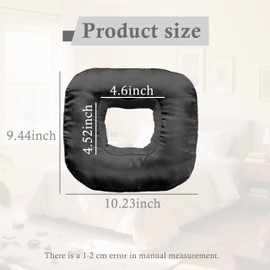 Ear Piercing Pillow for Side Sleepers with Ear-Shaped Hole for Ear Pain, Reversible Satin & Cotton Washable and Adjustable Ergonomic Ear Guard Protector for Side Sleeping (Square, Black)