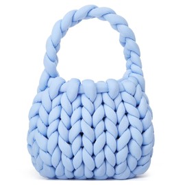 Bolso de mano tela hecho a mano de polieater tela para mujer, bolso de hombro de color sólido, Azul, Small