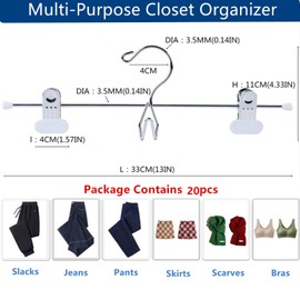 Cocomaya 13 Inch White Heavy Duty Add-on Stackable Metal Hanger for Trousers Pants Skirt with Extra Strong Clips Pack of 20