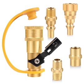 1/4" RV Propane Quick Connect Adapter for Propane Hose, Quick Connect Disconnect Kit Fitting Shutoff Valve with Full Flow Plug 1/4" Male Female NPT and with 3/8" Female Flare Conver for RV,Trailer,BBQ