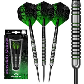 Mission Darts D0864 Martin Lukeman | 90% Tungsten Straight Barrel Pro Player Steel Tip Dart Set, Black & Green