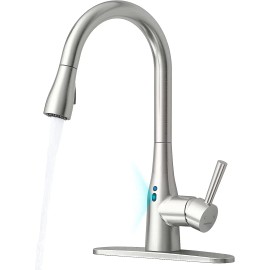 GOESMO Modern Touchless Kitchen Faucet Pull Sprayer Adjustable Water Flow 270 Handle Rotation Magnetic Docking Single HoleColor: Brushed nickel (adapter not included), Surface Finishing: Other