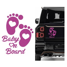 FSTURIOS Baby on Board Car Sticker, High Intensity Reflective Baby on Board Footprint Safety Warning Decal, Waterproof Kids on Board Baby in Car Feet Decal Sticker for Bumper (Purple)