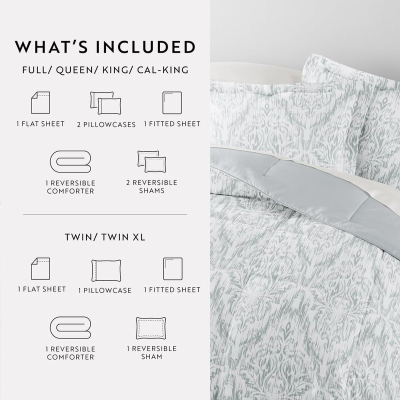 LINENS & HUTCH Bedding Bundle, Patterned Microfiber Comforter Set and