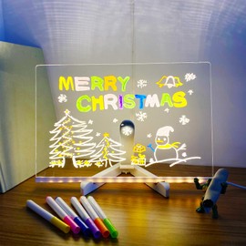 Pletmin Acrylic Dry Erase Board with Light 12 * 8”, LED Note Board with Colors, as a Glow Memo LED Letter Message Board Note Glass Led Board White Board with 7 Colors Pen