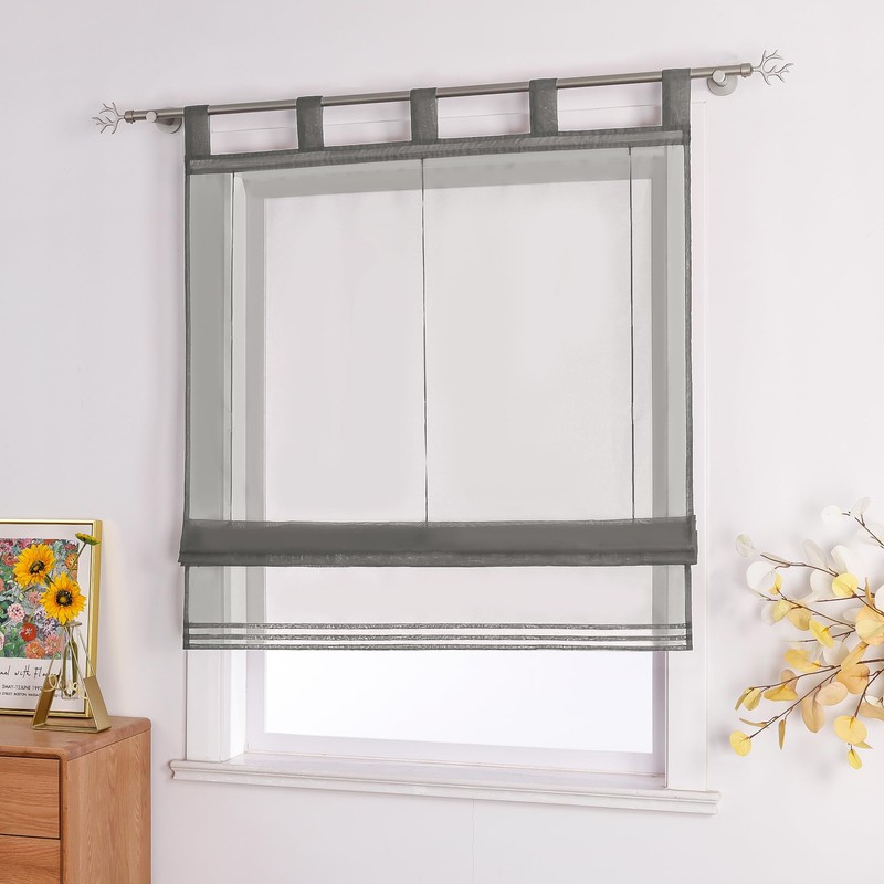 ESLIR Roman Blind with Loops, Kitchen Curtains, Transparent Tab-Top Curtains,