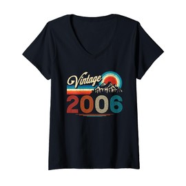 Womens Vintage Made In 2006 Retro 20th Birthday Gifts 20 Year Old V-Neck T-Shirt