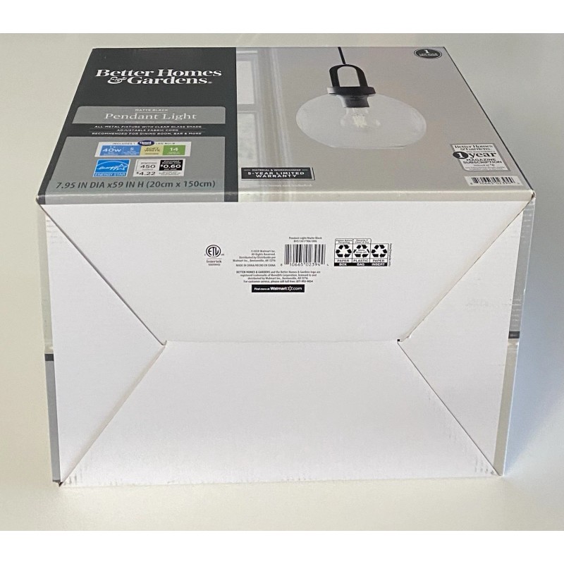 Better Homes & Gardens Globe Pendant Light, Black Finish -