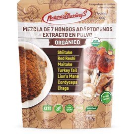 Natures Blessings Mezcla de extracto de 7 hongos adaptogenos orgánicos en polvo 100g                                                                  