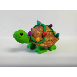 Celtic Forest Clay TURTLE Christmas Ornament TANGLED IN LIGHTS STANDING Polymer Clay HAND MADE