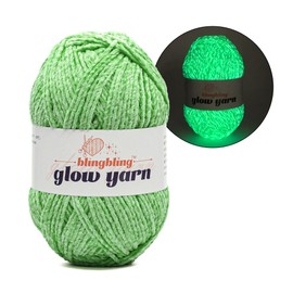 Bulingbuling Glow in The Dark Yarn, 100g Chenille Yarn, 2 Fine (Sport) Crochet Yarn for Crocheting, Knitting, DIY Art, Decoration and Crafts, 1 Pack of 175 yds, Mint Green